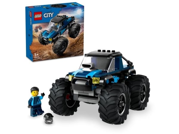 LEGO City 60402 Blå monstertruck | LEGO Technic 42210 2 Fast 2 Furious Nissan Skyline GT-R (R34)-bil | LEGO Botanicals 10369 Plommeblomst