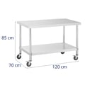 Miniatyrbild 5 av 5: Royal Catering - Bord i rostfritt stål med hjul - 70 x 120 cm - 158 kg lastkapacitet