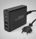 Miniatyrbillede 3 af 5: HAMA GaN 65W Vægoplader, 2x USB-C, 2x USB-A, Sort