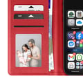 Miniatyrbild 2 av 5: Premium läder plånboksfodral för iPhone 17 Pro Max med ställfunktion i röd