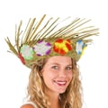 Miniatyrbild 1 av 4: Hawaiiansk halmhatt med flerfärgad blomsterbälte - PTIT CLOWN - Accessoar för vuxendräkt