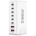 Miniatyrbild 1 av 5: Laddstation - AVIZAR - 286W GaN 3 - 6x USB-C - 2x USB - EU-kontakt Vit