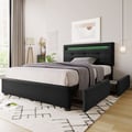 Miniatyrbillede 4 af 6: Sengestel - MUVOE - 90x200 cm - Sort - LED-belysning - 2 skuffer