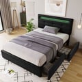Miniatyrbillede 3 af 6: Sengestel - MUVOE - 90x200 cm - Sort - LED-belysning - 2 skuffer