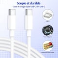 Miniatyrbillede 2 af 6: USB C-lader - SQUARE DIFFUSION - 30W - Hurtig opladning - 2M kabel - Kompatibel med iPhone/Samsung