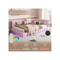 Miniatyrbillede 4 af 6: Seng til dagbrug, 90*200 cm (uden madras), ambientelys 16 farver, USB-interface, simili-ulld, rosa