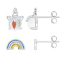Miniatyrbild 1 av 2: Örhängen - LÉA & ARTHUR - RAINBOW & UNICORN - 925 Silver - ROSA/VIT/BLÅ Emalj - Stud