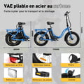 Miniatyrbild 5 av 6: COLORWAY hopfällbar elcykel 20" blå, elektrisk assistentcykel med 36V 12Ah batteri 250W motor, hopfällbar VAE E-BIKE