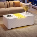 Miniatyrbillede 1 af 3: Sofabord - MUVOE - 100x50x35 cm - Marmor effekt - LED-belysning - 2 skuffer