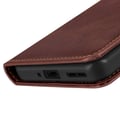 Miniatyrbild 5 av 5: Fodral för Oppo Reno 13 F och 13 FS med rem, klaff, ställ och plånbok i mörkbrun