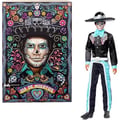 Miniatyrbild 1 av 2: Barbie Día de Muertos 2024 samlarobjekt Ken Signature Doll i svart kostym med himmelsblå accenter, hatt och bälte, HRM73