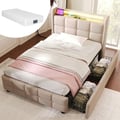 Miniatyrbillede 1 af 6: Lit - MUVOE - 90x200 cm - Beige - Hovedgærde med USB - LED-belysning - 2 skuffer