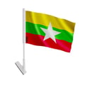 Miniatyrbild 1 av 3: Budsjälpflagga Myanmar – 14 x 21 cm – Flexibel Polyester – Lätt att Klistra – 1 styck – Pixelforma