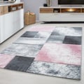 Miniatyrbild 1 av 5: Kortluggad matta, Rutigt mönster, Färg Rosa, Matta för Vardagsrum, Jutebaksida (Dimension: 240X340 cm)