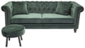 Miniatyrbillede 2 af 3: Sohva, Sametti 3-hengen Chesterfield, 217x88 cm, Vihreä