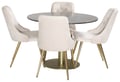 Miniatyrbillede 8 af 10: Spisebord og stol sæt, Estelle, 106 cm, grå, marmor, messing, beige, velour