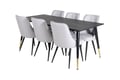 Miniatyrbillede 6 af 8: Spisebord og stol sæt, 75x180x90 cm, Sort, Stof, Stål