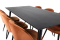 Miniatyrbillede 7 af 8: Spisebord og velour spisebordsstole, 75,5x180x90 cm, orange sort