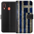 Pikkukuva 1 / 2: Yhteensopiva Lompakkokotelo Samsung Galaxy A20e Kreikan lippuaiheinen taide sinivalkoisella vintagekuviolla Kreikasta ja klassisesta muotoilusta pitä