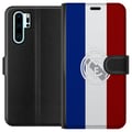 Miniatyrbillede 1 af 3: Kompatibel Tegnebogsetui til Huawei P30 Pro Trikolorinspireret sportsdesign i blåt, hvidt og rødt – kraftfuld fodboldinspireret illustration med euro