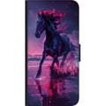 Miniatyrbilde 2 av 2: Kompatibelt Lommeboketui til Samsung Galaxy A03s Elegant svart hest som løper gjennom vann i lilla og rosa lys med en magisk følelse