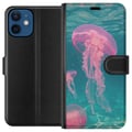 Pikkukuva 1 / 3: Yhteensopiva Lompakkokotelo Apple iPhone 12 mini Vaaleanpunaiset meduusat kirkkaansinisessä meressä, maaginen vedenalainen design, jossa on rauhallin