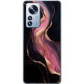 Pikkukuva 1 / 3: Yhteensopiva Puhelinkuori Xiaomi 12 Pro Abstrakteja mustia aaltoja, joissa on vaaleanpunaisia juovia ja kullanväriset reunat, kuin valuvaa marmoria t