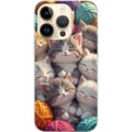 Miniatyrbild 1 av 3: Kompatibelt Mobilskal till Apple iPhone 14 Pro Sovande kattungar ihopkurade bland färgglada garnnystan i mjuk illustration