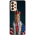 Pikkukuva 1 / 3: Yhteensopiva Puhelinkuori Samsung Galaxy A33 5G Muotokuva Donald Trumpista kuninkaaksi pukeutuneena, kruunu päässään ja Yhdysvaltain lipulla koristel