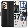 Pikkukuva 1 / 3: Yhteensopiva Lompakkokotelo Samsung Galaxy A33 5G 67-meemi vintage-numerokollaasi – retro 6–7-numerodesign klassisilla kirjasimilla ja vintage-tunnel