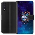 Miniatyrbild 1 av 3: Kompatibelt Plånboksfodral till Samsung Galaxy A50 Roblox gamingdesign med avatarer galaxbakgrund blå och lila toner populär Roblox stil episk cartoo