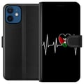 Miniatyrbillede 1 af 3: Kompatibel Tegnebogsetui til Apple iPhone 12 Palæstina-hjerte med EKG-linje flagfarver sort rød hvid grøn stærkt symbol på kærlighed og frihed