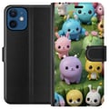 Miniatyrbilde 1 av 3: Kompatibelt Lommeboketui til Apple iPhone 12 Kawaii-dyr i pastell, fargerike figurer på grønn bakgrunn, lekent motiv for barn og unge voksne