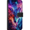 Miniatyrbillede 3 af 3: Kompatibel Tegnebogsetui til Samsung Galaxy S9+ Intens ulv med blå og orange ild omkring ansigtet i kraftfuld fantasyillustration