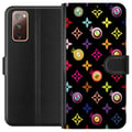 Miniatyrbillede 1 af 3: Kompatibel Tegnebogsetui til Samsung Galaxy S20 FE Farverigt mønster med geometriske symboler og øjne på sort baggrund pop art-design