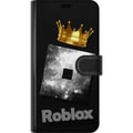 Pikkukuva 3 / 3: Yhteensopiva Lompakkokotelo Samsung Galaxy S23+ Minimalistinen Roblox-symboli mustana ja hopeisena, kultaisella kruunulla ja ylellisellä pelaajaestet