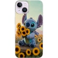 Pikkukuva 1 / 3: Yhteensopiva Puhelinkuori Apple iPhone 14 Plus Disney Stitch auringonkukkajuliste Lilo ja Stitch siniset alien-auringonkukat söpö kawaii-hahmo peltod
