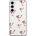 Pikkukuva 1 / 3: Yhteensopiva Puhelinkuori Samsung Galaxy S23+ Elegantti kuvio, jossa on punaisia silkkinauharusetteja vaalealla taustalla romanttisen ja ajattoman tu