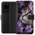 Miniatyrbild 1 av 3: Kompatibelt Plånboksfodral till Samsung Galaxy S20 Ultra Kat och blommor