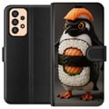 Pikkukuva 1 / 3: Yhteensopiva Lompakkokotelo Samsung Galaxy A33 5G Sushipingviinidesign – Luova kawaii-aihe, jossa on lohta, riisiä ja merilevää