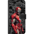 Miniatyrbillede 3 af 3: Kompatibel Tegnebogsetui til Samsung Galaxy S9+ Iron Man-illustration i rød rustning med tegneseriebaggrund, kraftfuldt motiv for filmfans