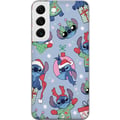 Miniatyrbild 1 av 3: Kompatibelt Mobilskal till Samsung Galaxy S22 5G Disney Stitch Christmas pattern – söt Stitch juldesign med tomteluvor, renhorn och blå bakgrund