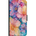 Miniatyrbillede 3 af 3: Kompatibel Tegnebogsetui til OnePlus 9 Pro Akvarelmåleri med store blomster i rosa, blå og gule nuancer i en blød, kunstnerisk stil
