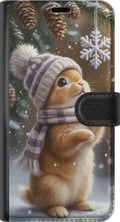 Miniatyrbild 3 av 3: Kompatibelt Plånboksfodral till Samsung Galaxy S21 Vinterkanin med mössa och halsduk beundrar snöflinga charmigt vintermotiv fyllt med julkänsla