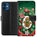 Pikkukuva 1 / 3: Yhteensopiva Lompakkokotelo Apple iPhone 12 mini Piparkakkuseppele joulumotiivi, jossa on seppele, piparkakku ja klassinen vihreänpunainen värisävy