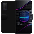 Miniatyrbilde 1 av 2: Kompatibelt Lommeboketui til Samsung Galaxy A03s FC Barcelona-emblem i neonblått og rosa med futuristisk metallfølelse