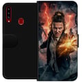 Miniatyrbillede 1 af 2: Kompatibel Tegnebogsetui til Samsung Galaxy A20s Fantasyportræt af ung kvinde med lynenergi, mørk baggrund, dramatisk actionillustration