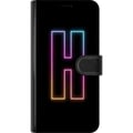 Miniatyrbillede 3 af 3: Kompatibel Tegnebogsetui til Apple iPhone 11 Minimalistisk neonbogstav H i farveskiftende lys mod sort baggrund