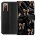 Pikkukuva 1 / 3: Yhteensopiva Lompakkokotelo Samsung Galaxy S20 FE Leoparditäplät mustalla silkillä, ylellinen kuviointi eksklusiivisella muotitunnelmalla, täydelline