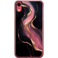 Miniatyrbillede 1 af 2: Kompatibel Mobilcover til Apple iPhone XR Abstrakte bølger i sort med lyserøde striber og guldfarvede kanter som flydende marmor mod en mørk baggrund